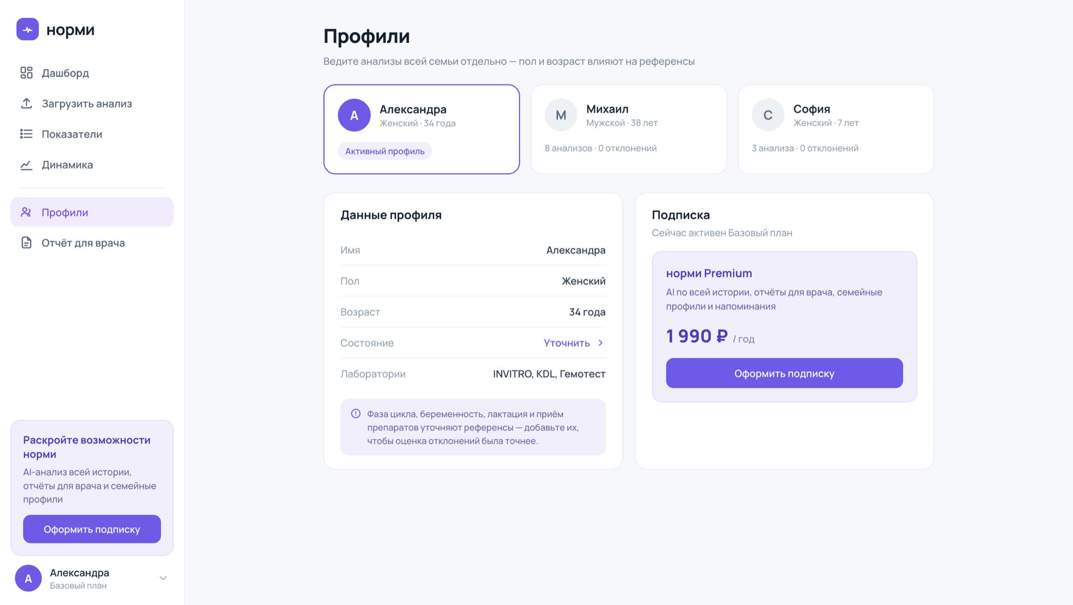Профили и подписка