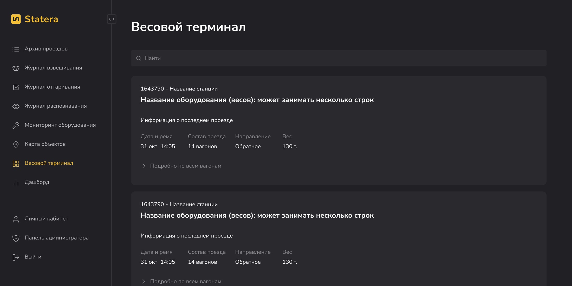 Весовой терминал: список оборудования
